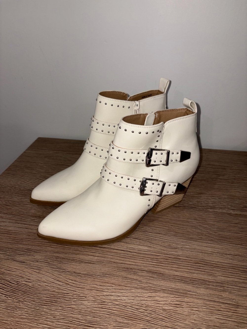 Dolce Vita White Studded Buckle Ankle Booties